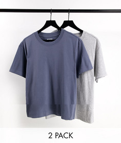 Набор из 2 свободных футболок серого меланжевого и синего цвета Weekday-Разноцветный