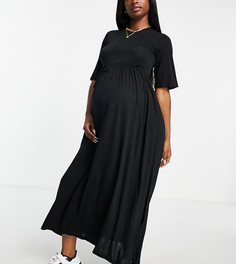Черное платье миди с завязкой на талии River Island Maternity-Черный цвет