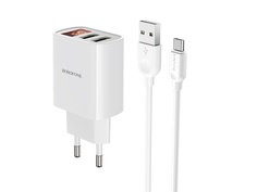 Зарядное устройство Borofone BA58A Mighty 2xUSB 2.4A + кабель MicroUSB 1.0m White