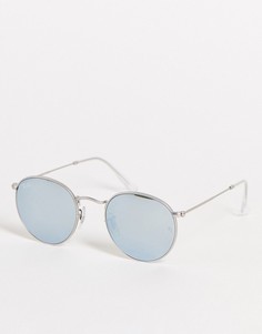 Круглые солнцезащитные очки в серебристой оправе в стиле унисекс Ray-Ban-Серебряный