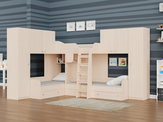 Кровать двухъярусная трио/3 молочный (рв-мебель) бежевый 326.5x240x200 см.