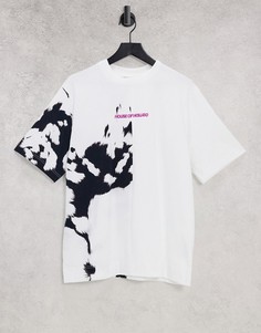 Oversized-футболка белого цвета с коровьим принтом и названием бренда House Of Holland-Многоцветный