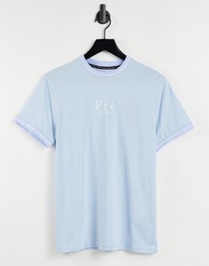 Голубая футболка с логотипом и отделкой на вороте Prè London-Голубой