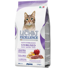 Корм для кошек LECHAT EXCELLENCE Sterilised для стерилизованных, утка, овес, яйца, яблоки 1,5 кг