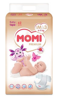 Подгузники Momi Premium M (6-11кг), 62шт.