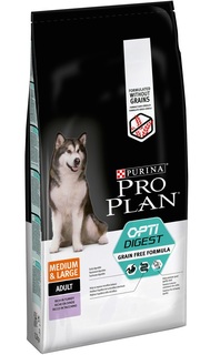 Сухой корм ProPlan Optidigest Grain Free Formula для взрослых собак средних и крупных пород с чувствительным пищеварением, индейка, 12кг