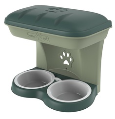 Миска двойная настенная BAMA PET для собак, 1600мл, 48х27х42см, зеленая
