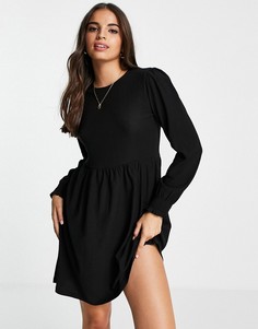 Черное свободное платье мини из трикотажа с длинными рукавами New Look-Черный цвет