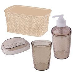 Набор для ванной Ajur BQ1220СЛК, 4 предмета (корзина, мыльница, стакан, диспенсер), слоновая кость Пластик репаблик
