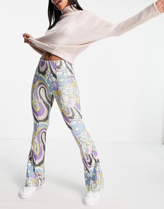 Расклешенные брюки из переработанного полиэстера с разноцветным психоделическим принтом (часть комплекта) Damson Madder-Фиолетовый цвет