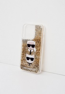 Чехол для iPhone Karl Lagerfeld 13 Pro, Liquid glitter Karl & Choupette heads Gold