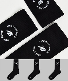 Набор из 3 пар черных носков с принтом "Life In Balance" New Balance-Черный цвет