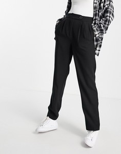 Черные брюки прямого кроя со складками спереди Flounce London-Черный цвет