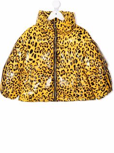 Dolce & Gabbana Kids пуховик на молнии с леопардовым принтом