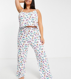 Пижамный комплект из майки и брюк с принтом бабочек Wednesdays Girl Curve-Белый