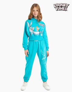 Голубые спортивные брюки Jogger с принтом Looney Tunes для девочки Gloria Jeans