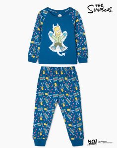 Синяя пижама с новогодним принтом The Simpsons для мальчика Gloria Jeans