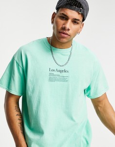 Oversized-футболка шалфейно-зеленого цвета с принтом "Los Angeles" на груди Topman-Черный цвет