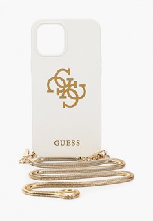 Чехол для iPhone Guess 12 Pro Max (6.7), Liquid silicone 4G Big logo White +Gold chain