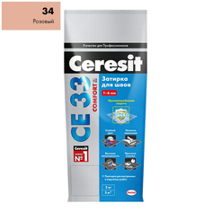 Затирки для плитки керамической и керамогранита затирка для швов CERESIT СЕ 33 Super 1-6мм 2кг розовая, арт.2092315