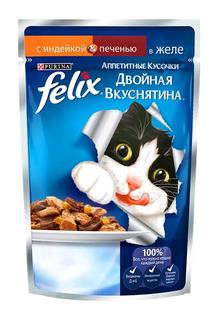 Влажный корм для кошек Felix Двойная Вкуснятина, индейка и печень, 85гр