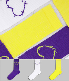 Набор из 3 пар носков фиолетового и желтого цветов с сердечком из колючей проволоки New Girl Order-Разноцветный