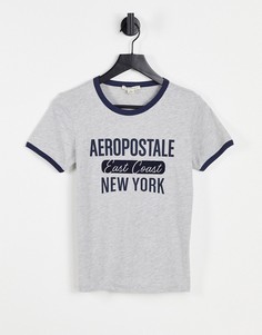 Серая футболка с логотипом и окантовкой Aeropostale-Серый