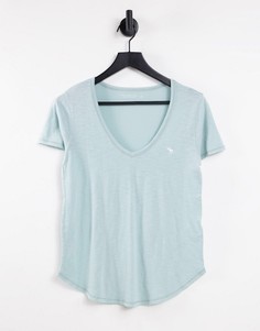 Голубая футболка с V-образным вырезом и логотипом Abercrombie & Fitch-Голубой