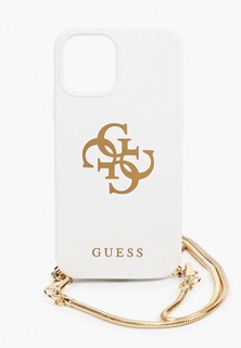 Чехол для iPhone Guess 12/12 Pro (6.1), Liquid silicone 4G Big logo White +Gold chain