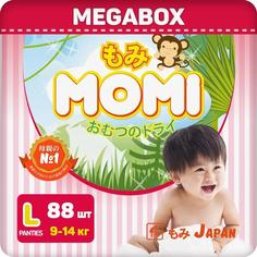 Японские трусики-подгузники Momi Monkey Megabox L (9-14кг), 88шт.