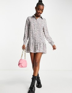 Серое платье-рубашка мини с мелким цветочным принтом AX Paris-Серый