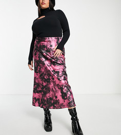 Атласная юбка макси розового и черного цветов с принтом тай-дай COLLUSION Plus-Розовый цвет
