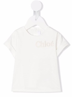 Chloé Kids футболка с вышитым логотипом