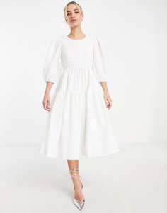 Белое платье-трапеция миди с отделкой на лифе In The Style x Lorna Luxe-Серебристый