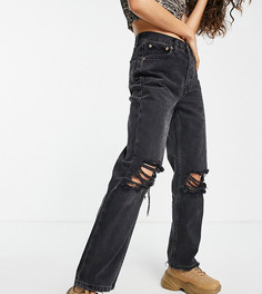 Черные выбеленные джинсы из органического хлопка в винтажном стиле с рваным коленями Topshop Petite-Черный