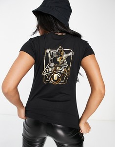 Черная футболка с V-образным вырезом и логотипом True Religion-Черный