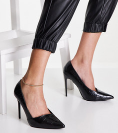 Черные туфли с острыми носками на каблуке-шпильке с выделкой под крокодиловую кожу для широкой стопы Truffle Collection-Черный