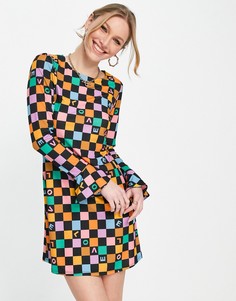 Платье мини в шахматную клетку с радужным принтом "LOVE" Never Fully Dressed-Разноцветный