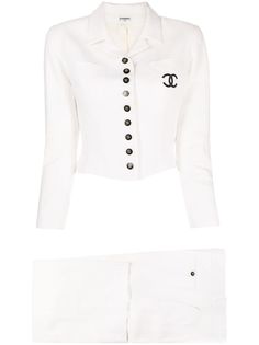 Chanel Pre-Owned льняной костюм с логотипом CC на пуговицах 1990-х годов