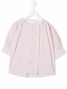 Chloé Kids полосатая блузка с цветочной вышивкой