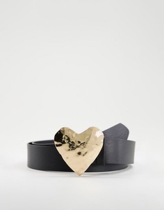 Ремень на талию и бедра с фактурной золотистой пряжкой в форме сердца Glamorous Curve-Черный