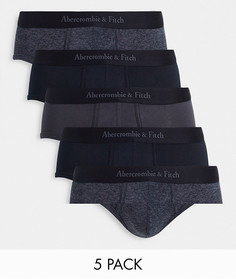 Набор из 5 боксеров-брифов с логотипом на поясе черного, однотонного серого и серого меланжевого цветов Abercrombie & Fitch-Разноцветный