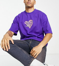 Фиолетовый oversized-худи с принтом логотипа в виде сердца и эффектом кислотной стирки COLLUSION-Фиолетовый цвет