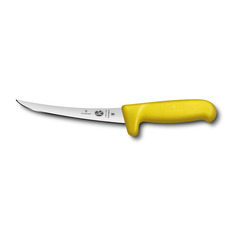 Нож кухонный Victorinox Fibrox, разделочный, 150мм, заточка прямая, стальной, желтый [5.6618.15m]