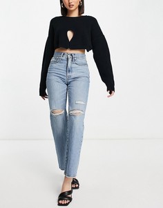 Средне-выбеленные джинсы прямого кроя со рваной отделкой Madewell-Черный цвет