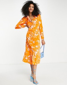 Оранжевое платье миди с жаккардовым и цветочным принтом Y.A.S-Оранжевый цвет