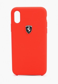 Чехол для iPhone Ferrari X / XS, Silicone rubber Silver logo Red