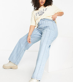Прямые джинсы винтажного мужского кроя с завышенной талией и декоративными швами спереди Dont Think Twice Plus-Голубой