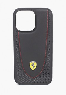 Чехол для iPhone Ferrari 13 Pro, Genuine leather Curved with metal logo Hard Black