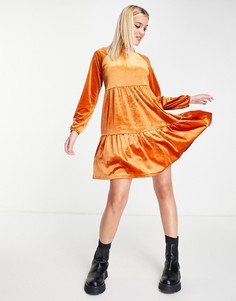 Бархатное платье мини рыжего цвета из переработанного материала Monki-Оранжевый цвет